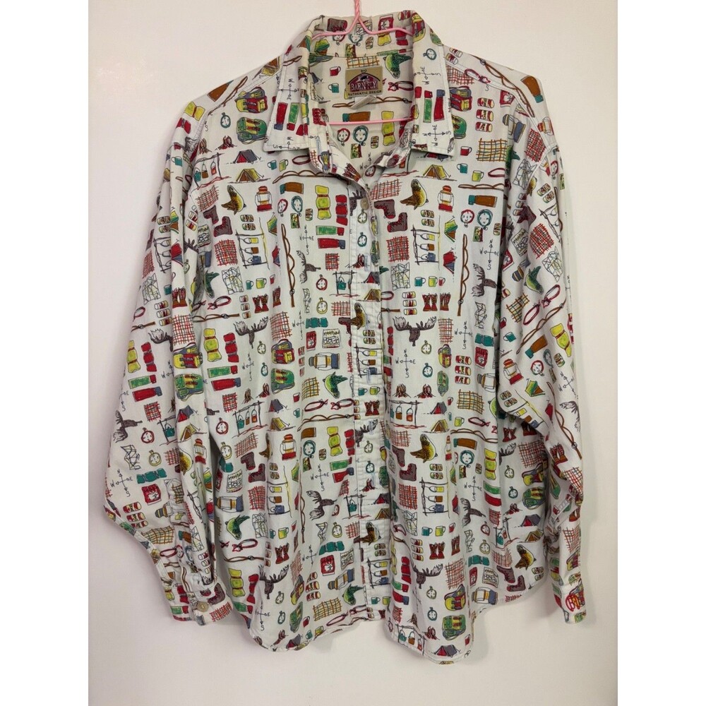 Barn Fly Shirt Mens Large Multicolor All Over Print Outdoor Camping Rodeo